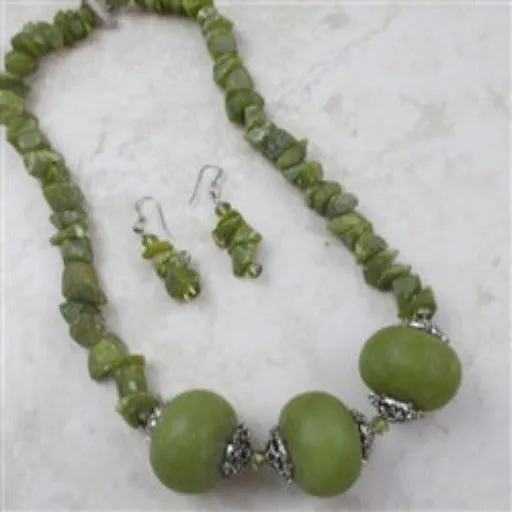 Big Bold Afghan Jade Large Bead  Necklace and Earrings