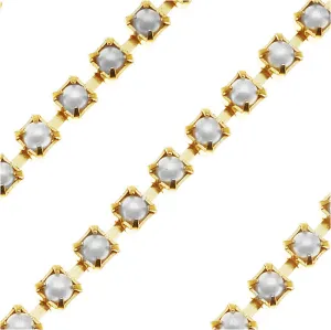 Czech Cup Chain, White Glass Pearl, Brass, 18PP, by the Foot