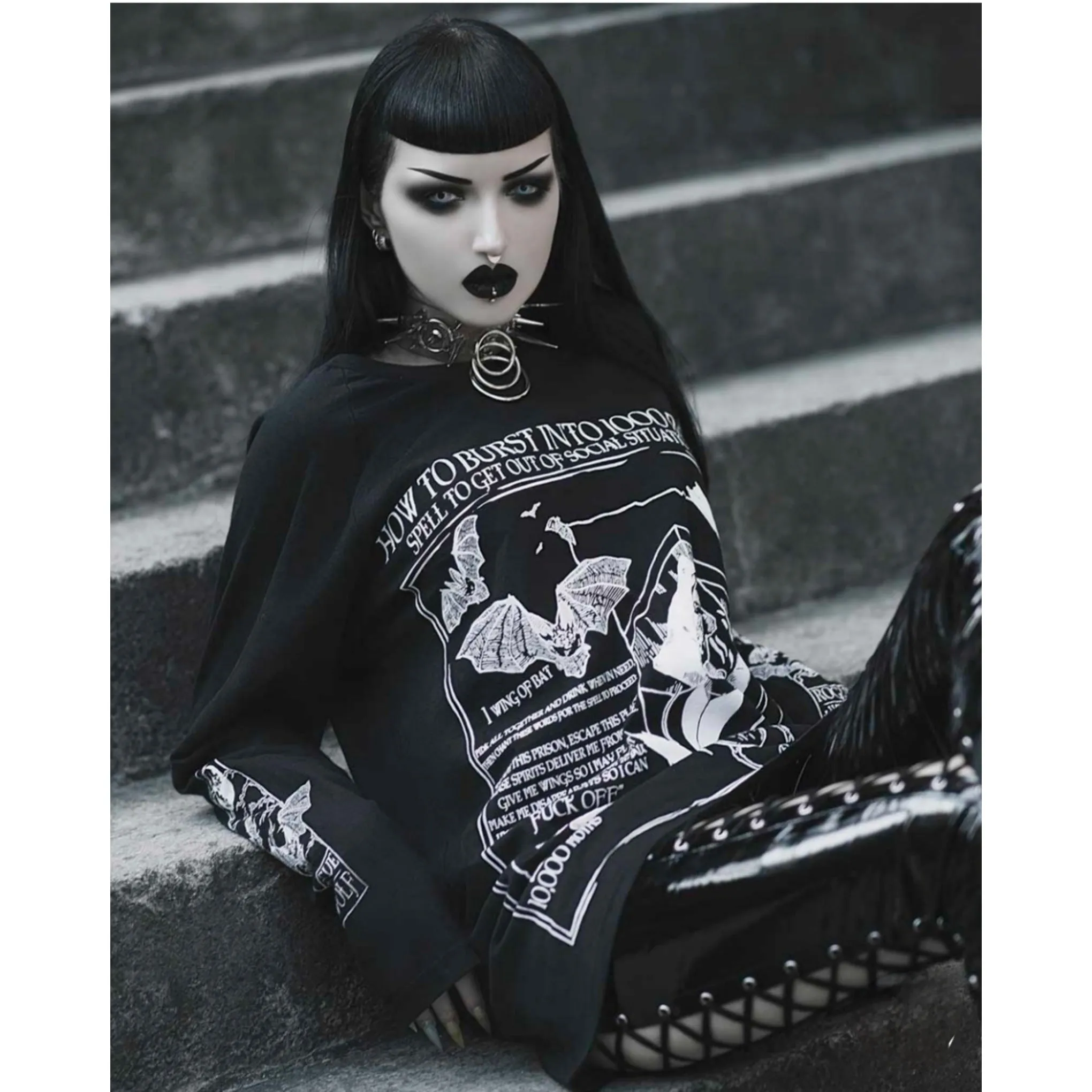 Dramatic Exit Spell - Long Sleeve Tee | Black Oversized 100% Cotton