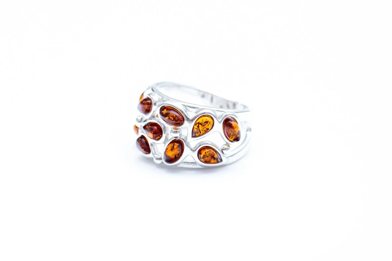 Floral Amber Cuff Ring | Bold & Elegant Statement Jewelry | Handcrafted Sterling Silver