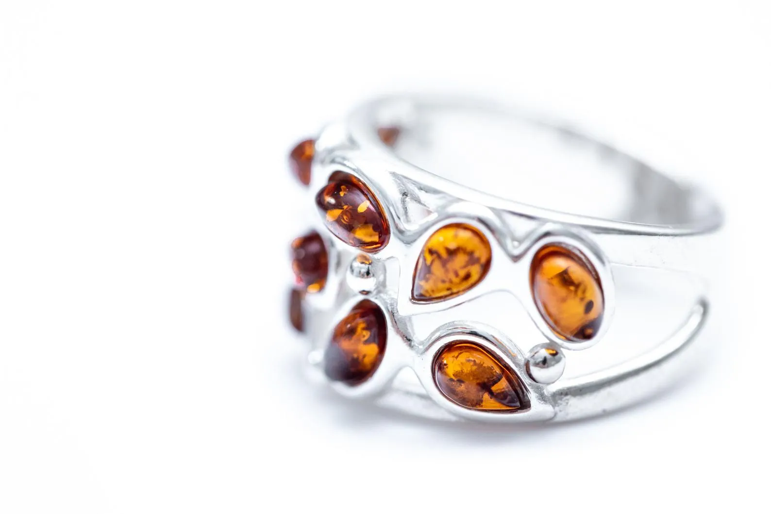 Floral Amber Cuff Ring | Bold & Elegant Statement Jewelry | Handcrafted Sterling Silver