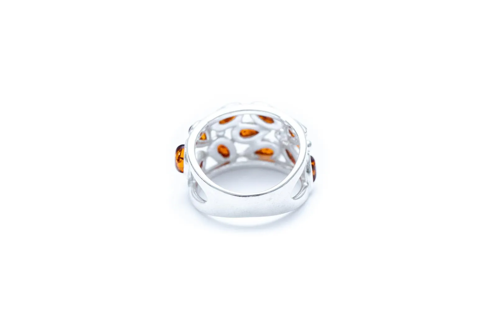 Floral Amber Cuff Ring | Bold & Elegant Statement Jewelry | Handcrafted Sterling Silver