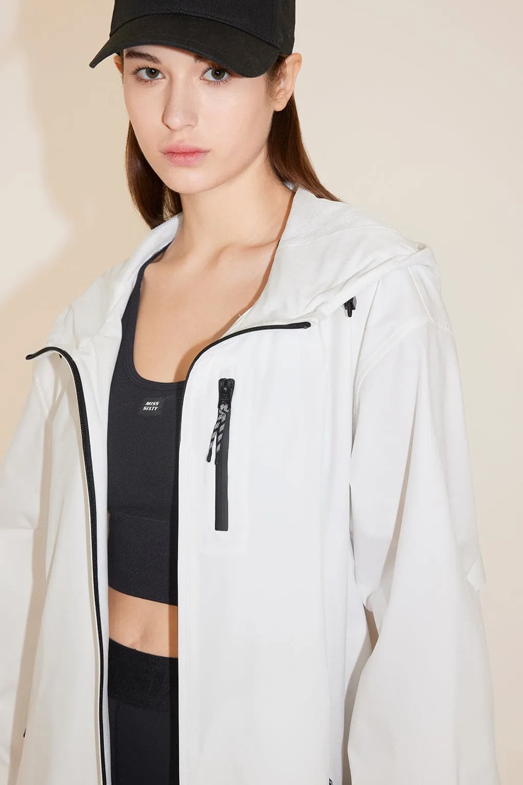 Hooded Loose Fit Sporty Windbreaker Jacket