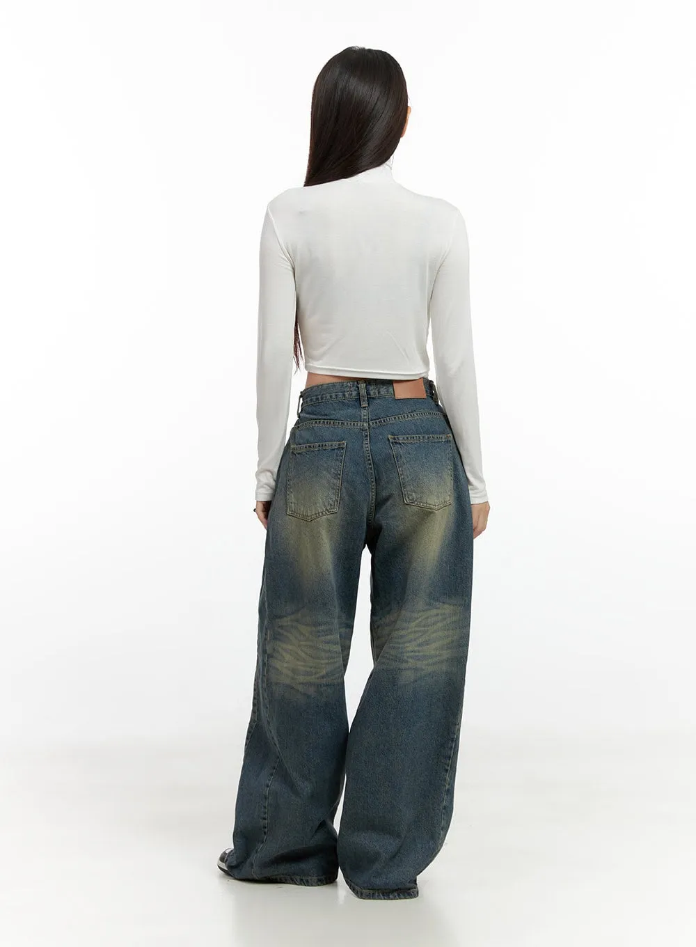 Kylie Pintuck Washed Denim Baggy Jeans CN412