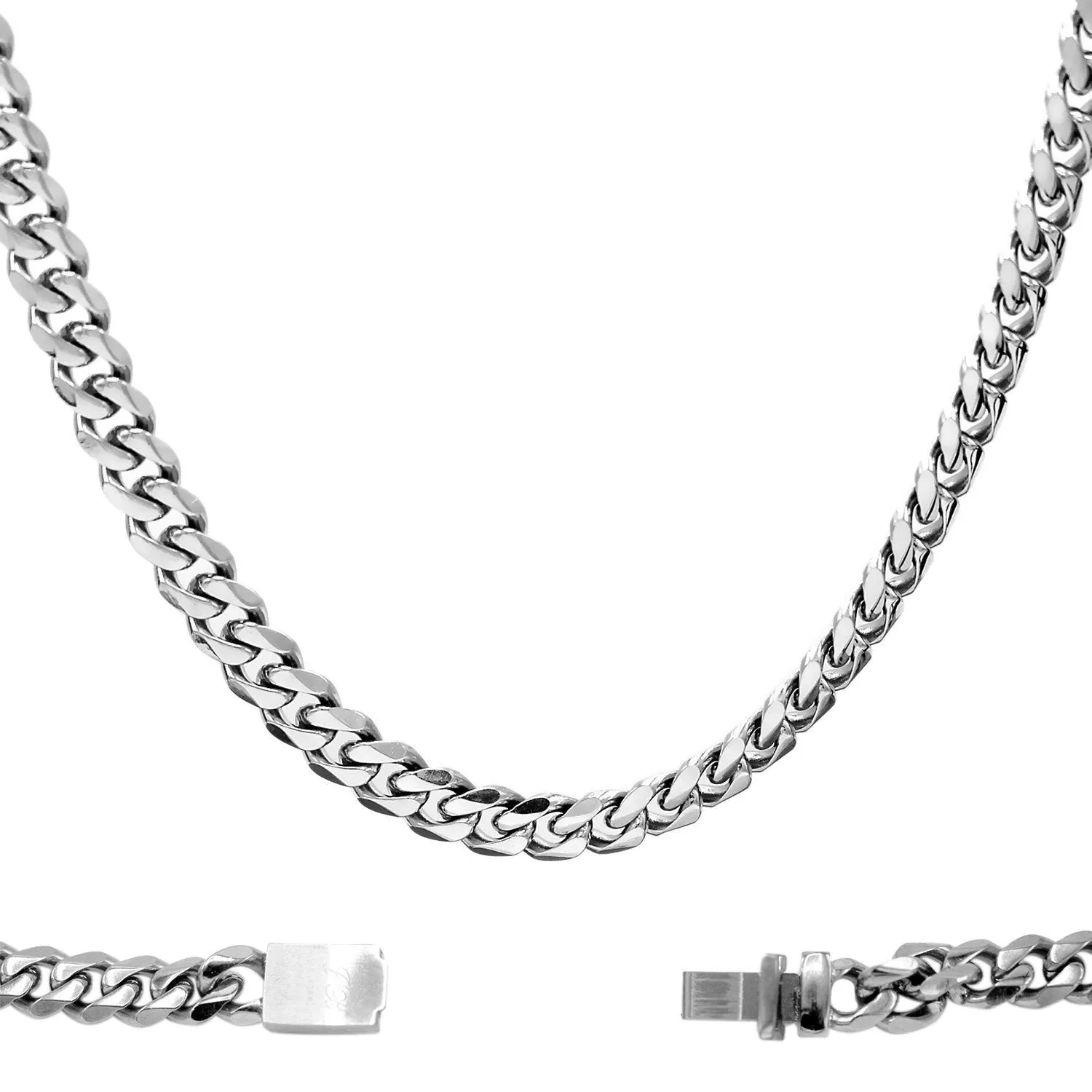 Miami Cuban Link Chain Necklace Stainless Steel Flat Clasp