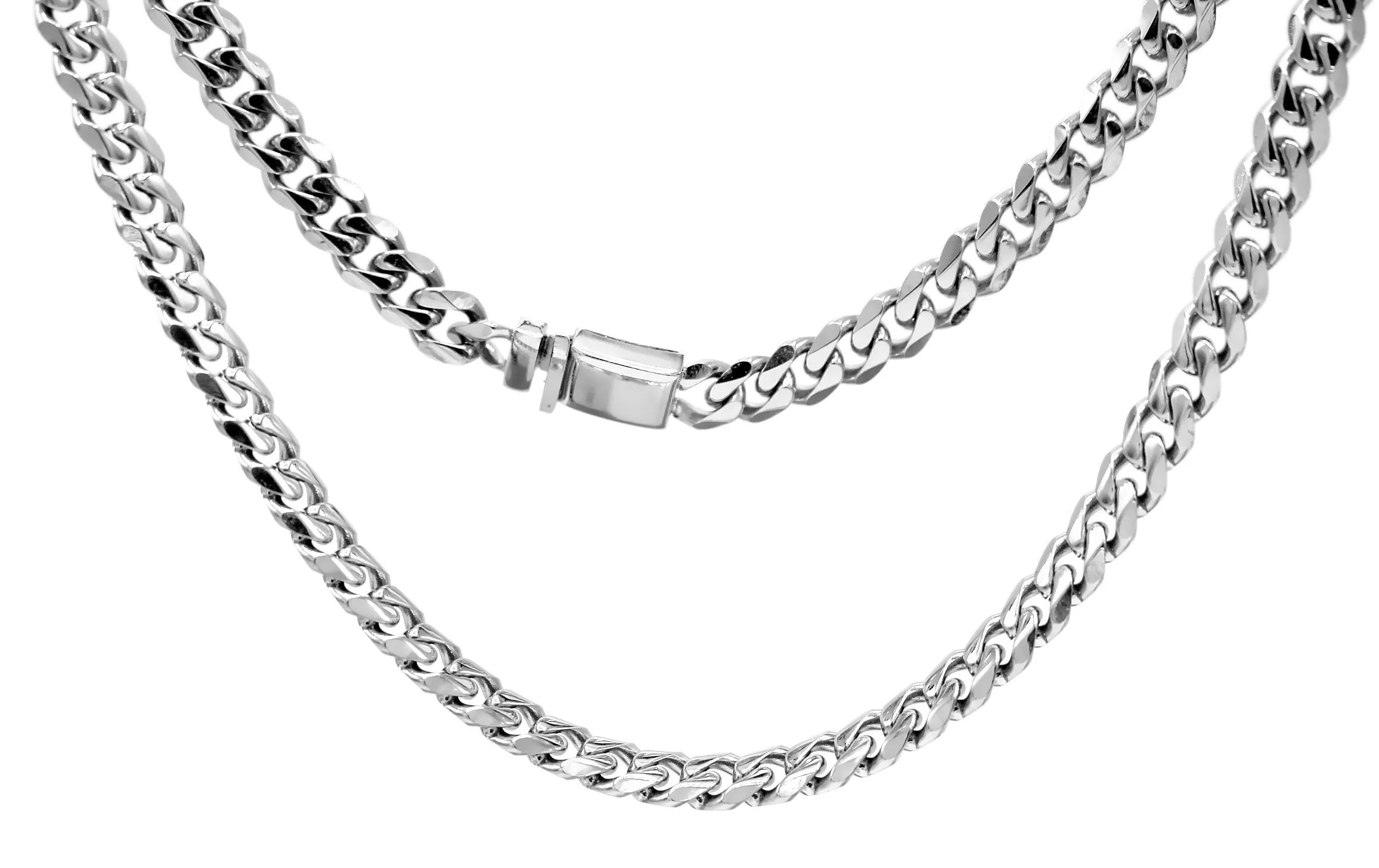 Miami Cuban Link Chain Necklace Stainless Steel Flat Clasp