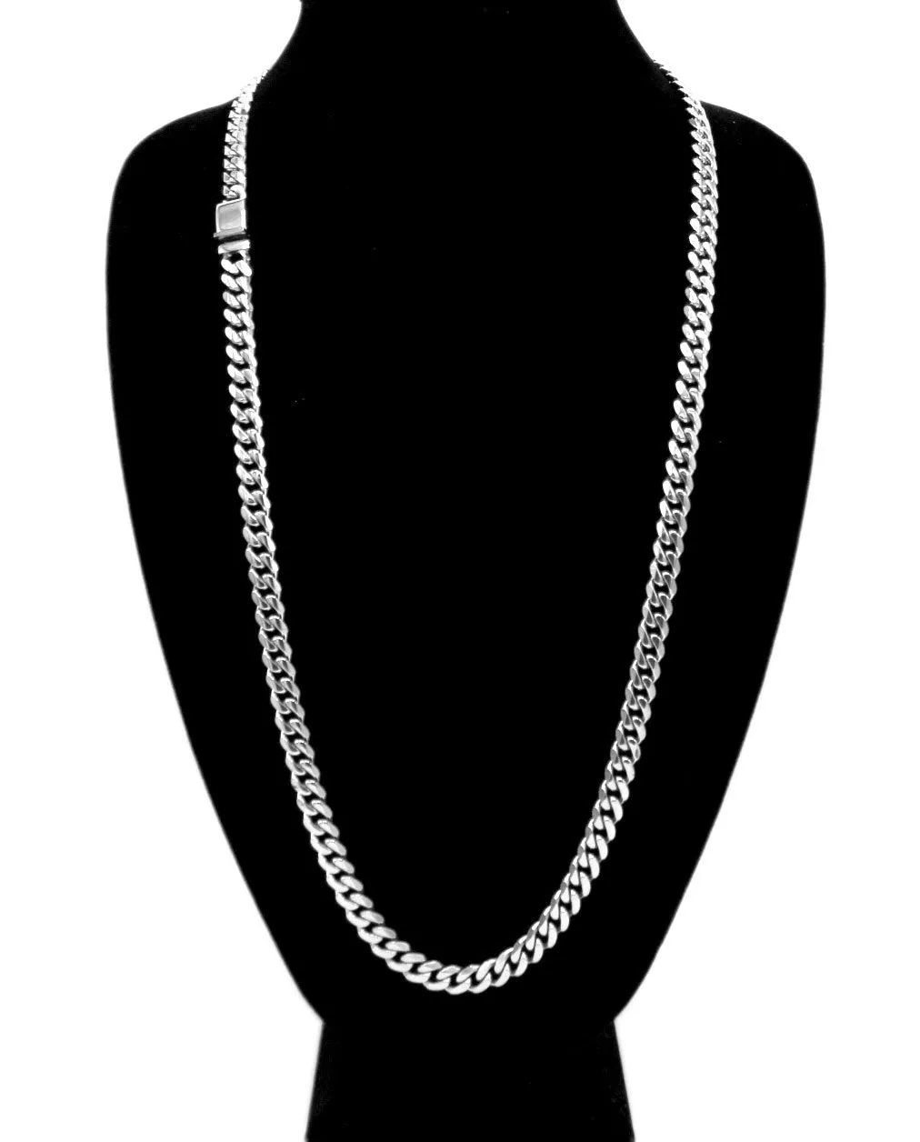 Miami Cuban Link Chain Necklace Stainless Steel Flat Clasp