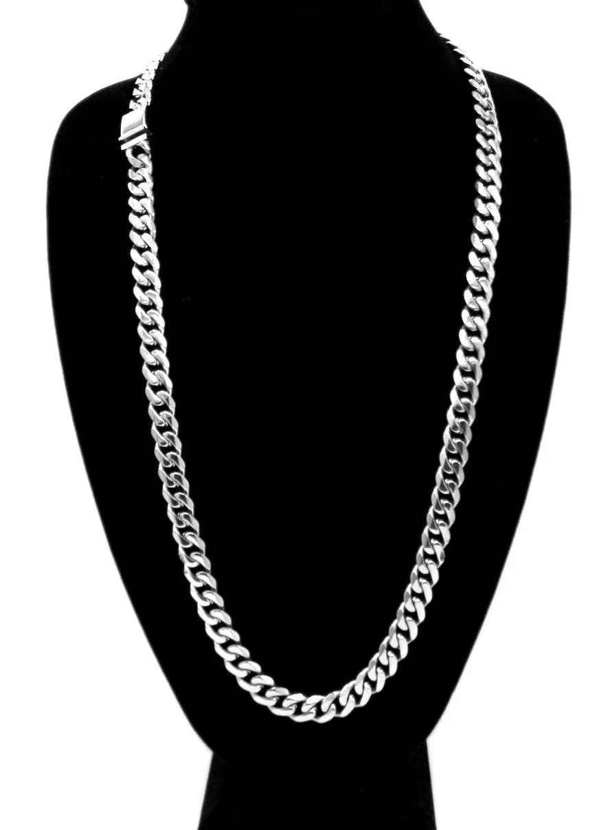 Miami Cuban Link Chain Necklace Stainless Steel Flat Clasp
