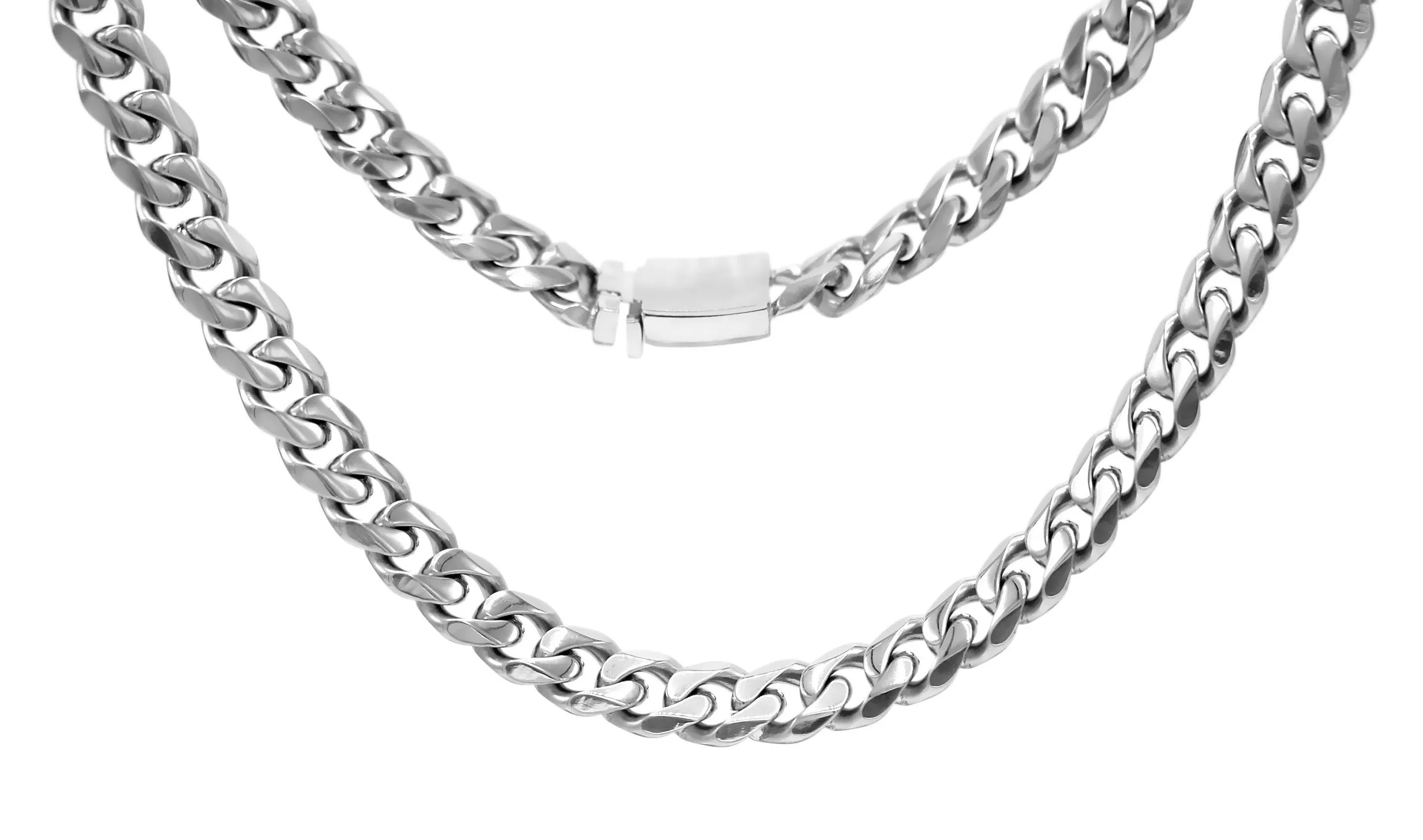 Miami Cuban Link Chain Necklace Stainless Steel Flat Clasp