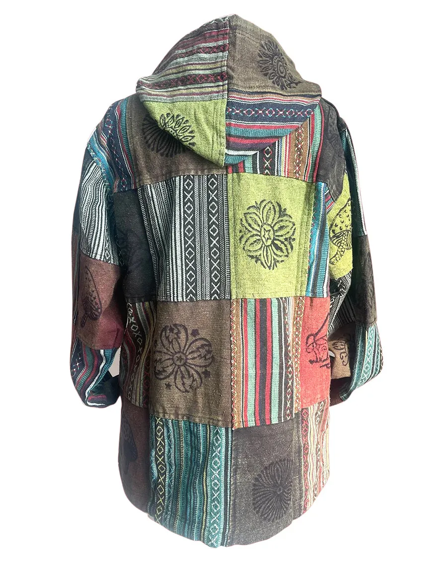 Square Stripe Patched and Printed Unisex Hoodie