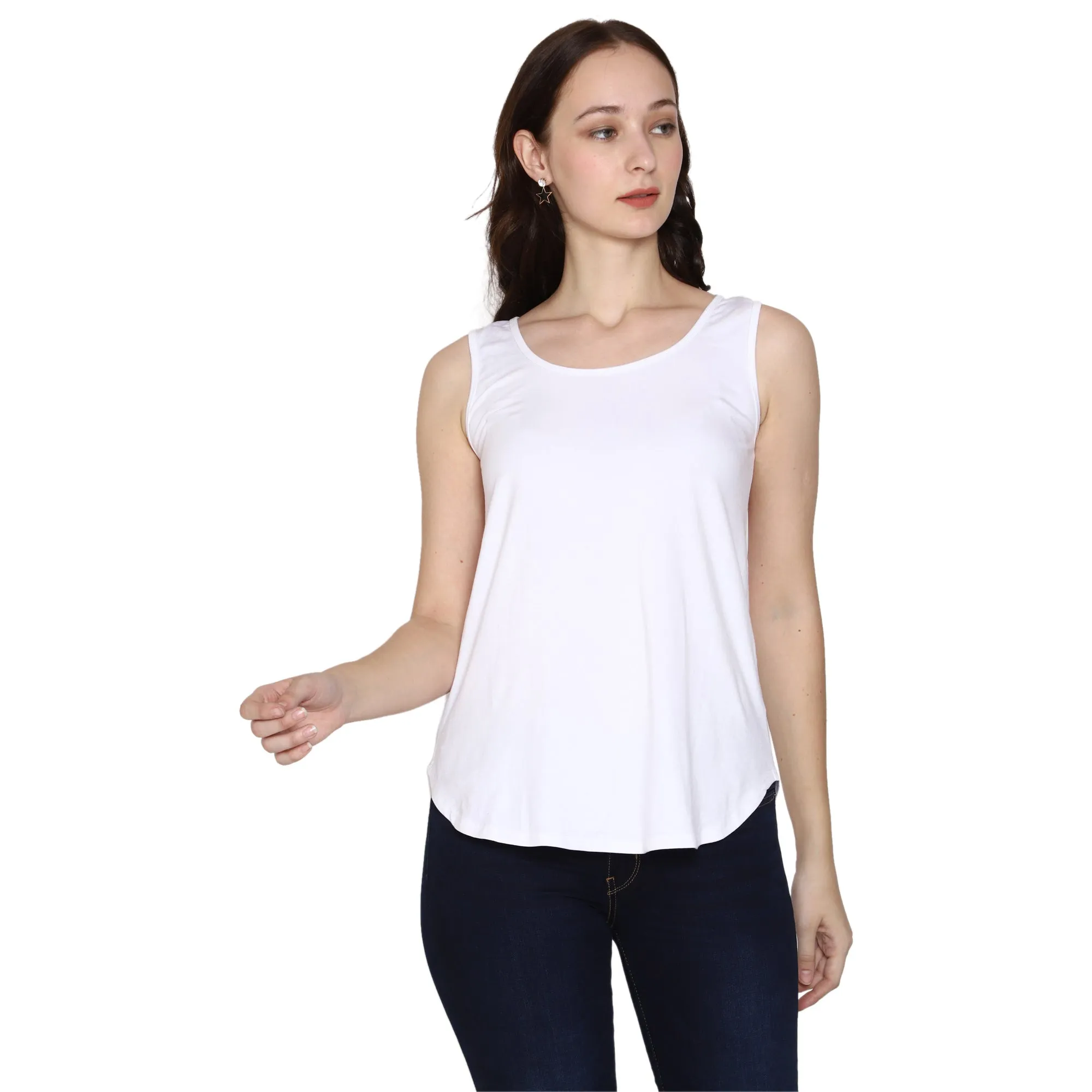Woodwose Organic Clothing Women's White Bamboo Relaxed Fit Tank Top